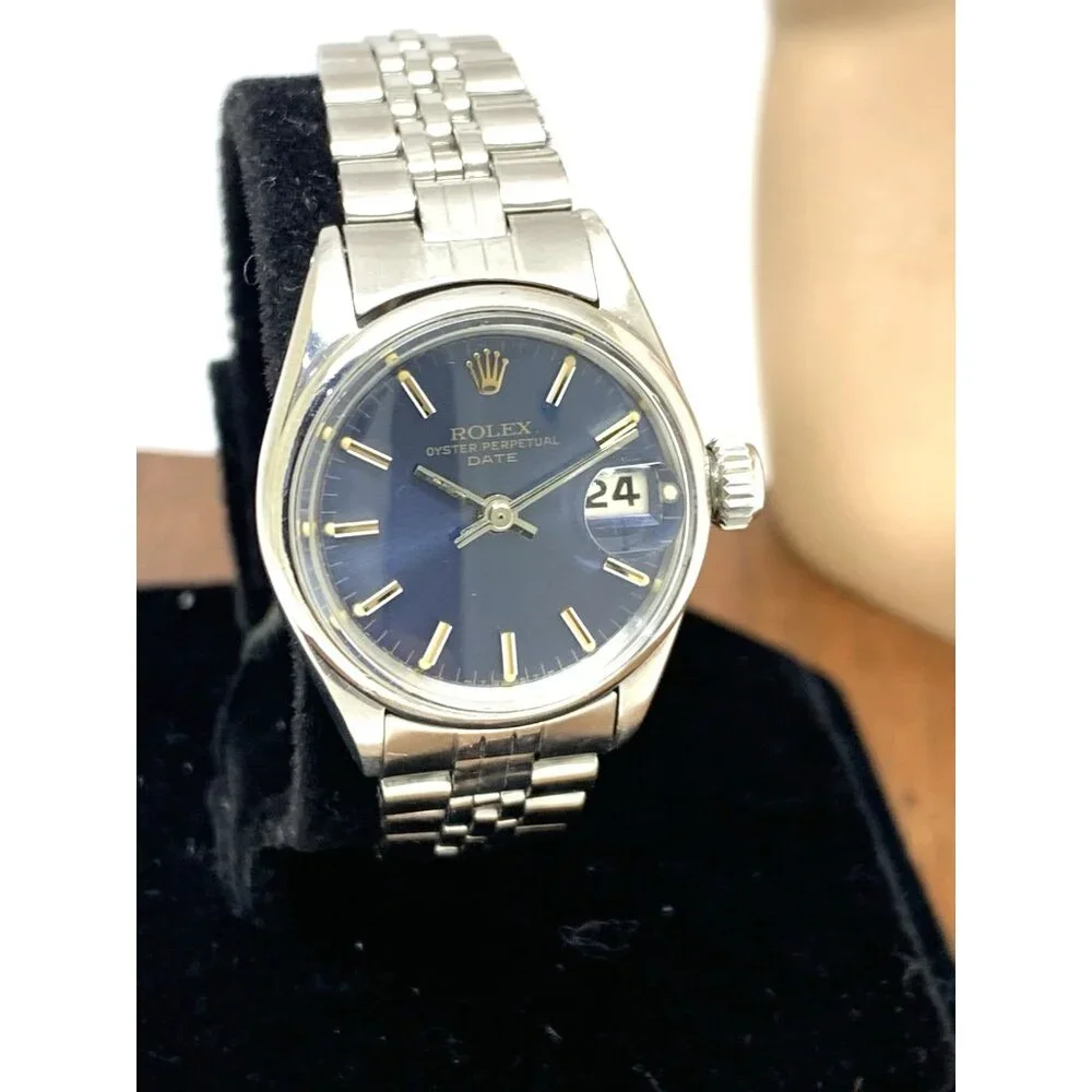 Rolex Women's Watch 6517 Oyster Perpetual Date Blue Dial Swiss Automatic 25mm